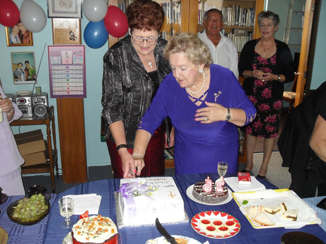 Eve & Glenys Cutting the Cake
